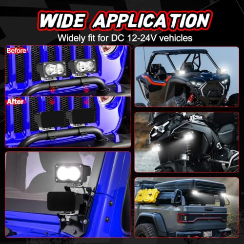 Image of 3 Inch Driving Pod Lights with Wiring Harness & Black Cover | 2Pcs Off Road Light Bar Spot Flood Combo Work Light LED Pod Waterproof Auxiliary Cube Light for Truck ATV UTV Motorcycle Boat