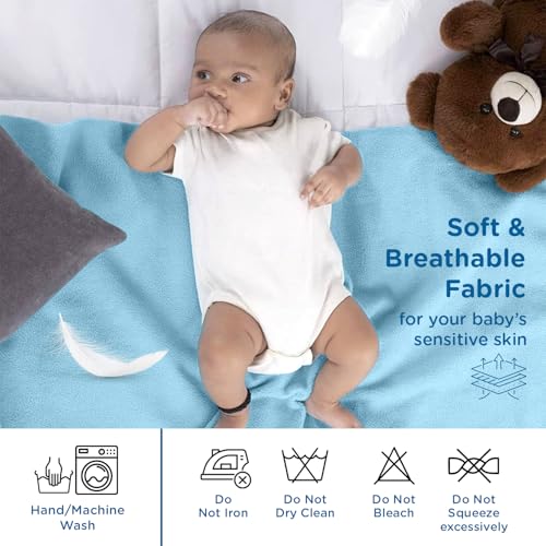 Image of Mee Mee Premium Cotton Bed Protector Mattress: Ultra-Absorbent, Speedy Drying, Breathable & Soft Sheet for Newborns. Reusable Waterproof Cot Sheet Infant Safe, 0-9 Months, 50x70cm (Blue)
