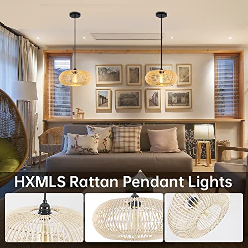 HXMLS Pendant Light, Farmhouse Hand-Woven Rattan Wicker Chandelier Dome Wicker Hanging Lamp, Vintage Wicker Woven Rattan Pendant Light Fixturefor Kitchen Island Dining Room Living Room - Image 2