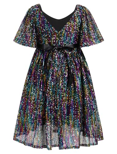 IBAKOM Girl Sparkly Sequins Prom Dress Teen School Dance Formal Pageant Outfits Tween Fancy Birthday Juniors Wedding Dress2