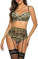 Pratiharye Garter Set Belt with Stockings Lingerie Set - Wired Bra - Bikini Set - Plus Size - High Waisted - Sexy Lingerie for Women - Honeymoon Dress - Lace Babydoll Yellow
