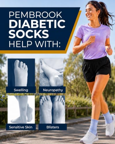 Image of Pembrook Bamboo Viscose Diabetic Socks for Women & Men - 6 Pairs Ankle Socks for Swollen Feet | Neuropathy Socks