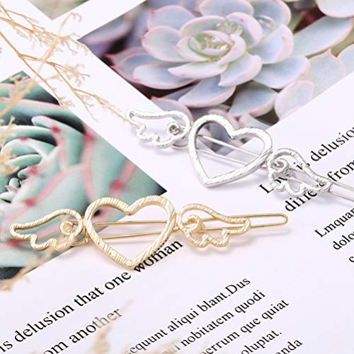 Pixnor clipes de cabelo de coração vazado com asa, grampos de cabelo de asa de coração simples com g