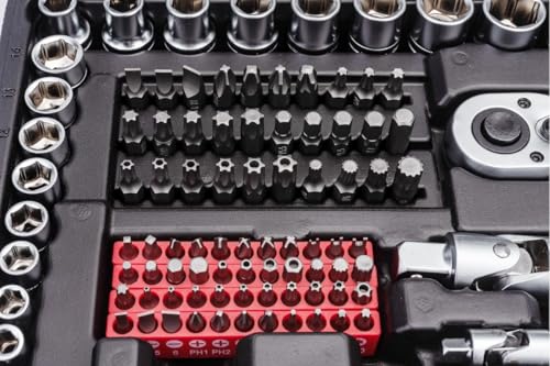 Image of Rockforce 216+6 Pcs CR-V Socket Set | 1 /4 inch, 3 /8 inch, 1 /2 inch Drive Ratchet Wrench Tool Kit | Heavy-Duty Mechanic Set for Car, Bike & Home Repair | With Carrying Case
