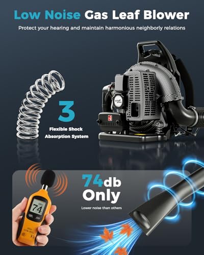 Image of HTK Backpack Blower, 63CC Gas Powered Leaf Blower with 665 CFM & 205 MPH for Commercial Lawn Care, Yard Debris & Snow Removal (Black)