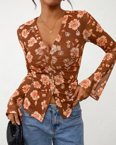 Button Down Shirts for Women Floral Boho Tops - image 8