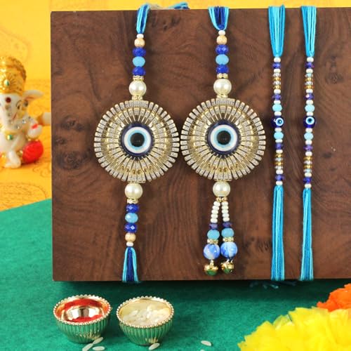 TIED RIBBONS Lumba Rakhi with Brother Rakhi | Rakhi for Bhatija | Greeting Card | Roli Tika - Rakshabandhan Family Rakhi Set of 4 | Rakhi for Brother and Bhabhi | Bhai Bhabhi Rakhi3