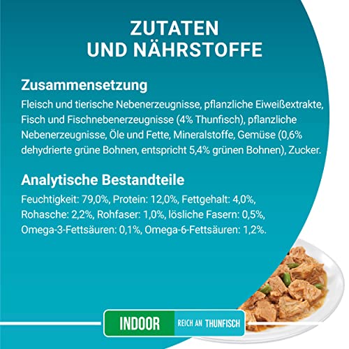 PURINA ONE Indoor Formula Katzenfutter nass, zarte Stückchen in Sauce für Hauskatzen, mit Thunfisch, 26er Pack (26 x 85g)