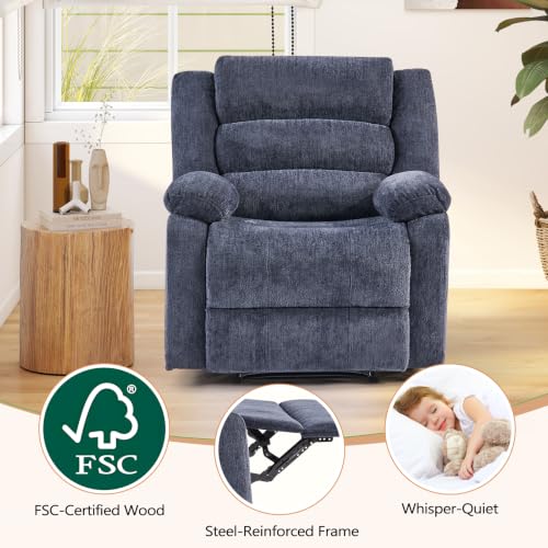 Image of ANJ Overstuffed Manual Recliner Set of 2, Soft Chenille Fabric - Blue
