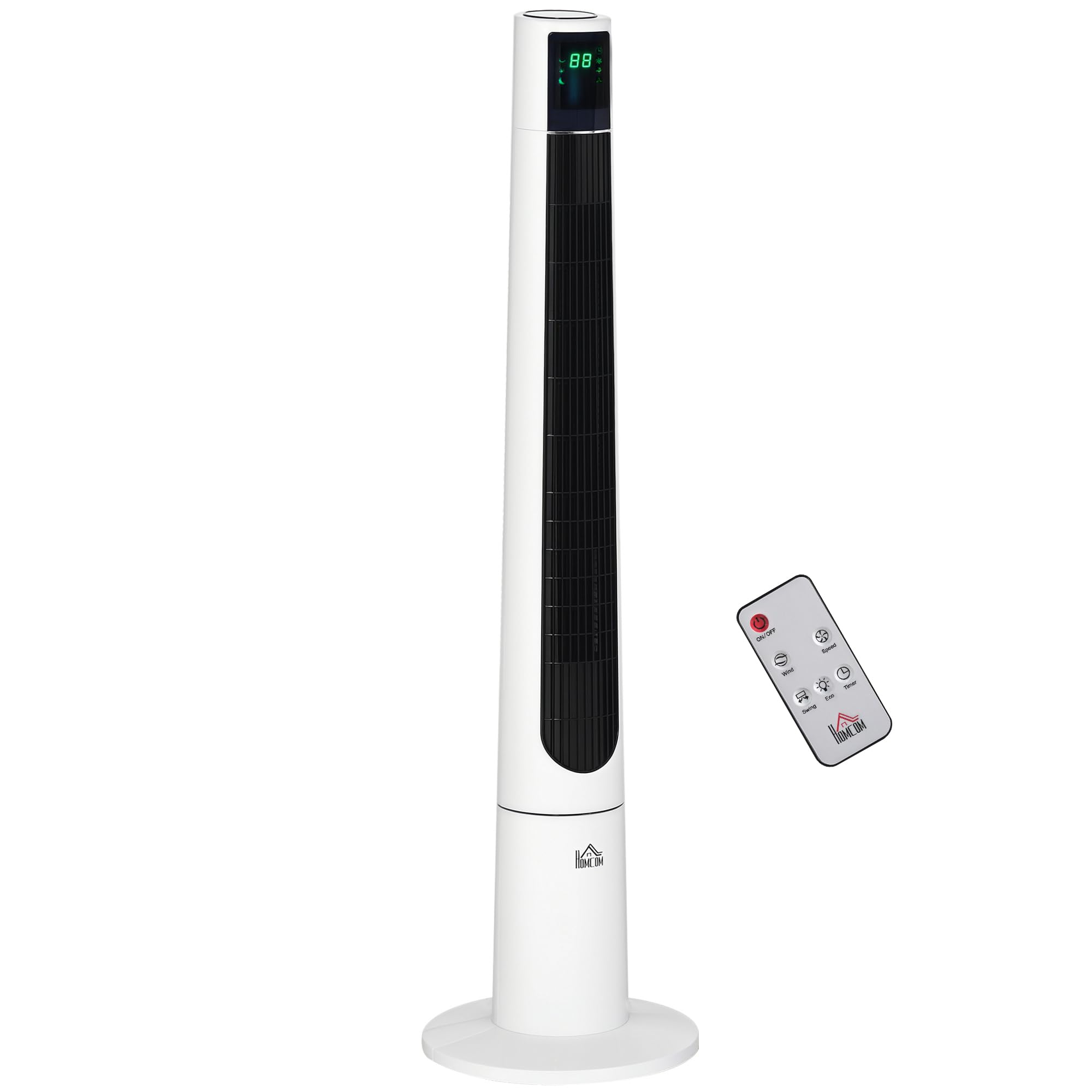 HOMCOM Ventilatore a Torre 50W a 3 Modalità e 3 Velocità, Ventilatore da Terra con Timer da 12h e Telecomando in ABS, Ø32x118.2 cm, Bianco