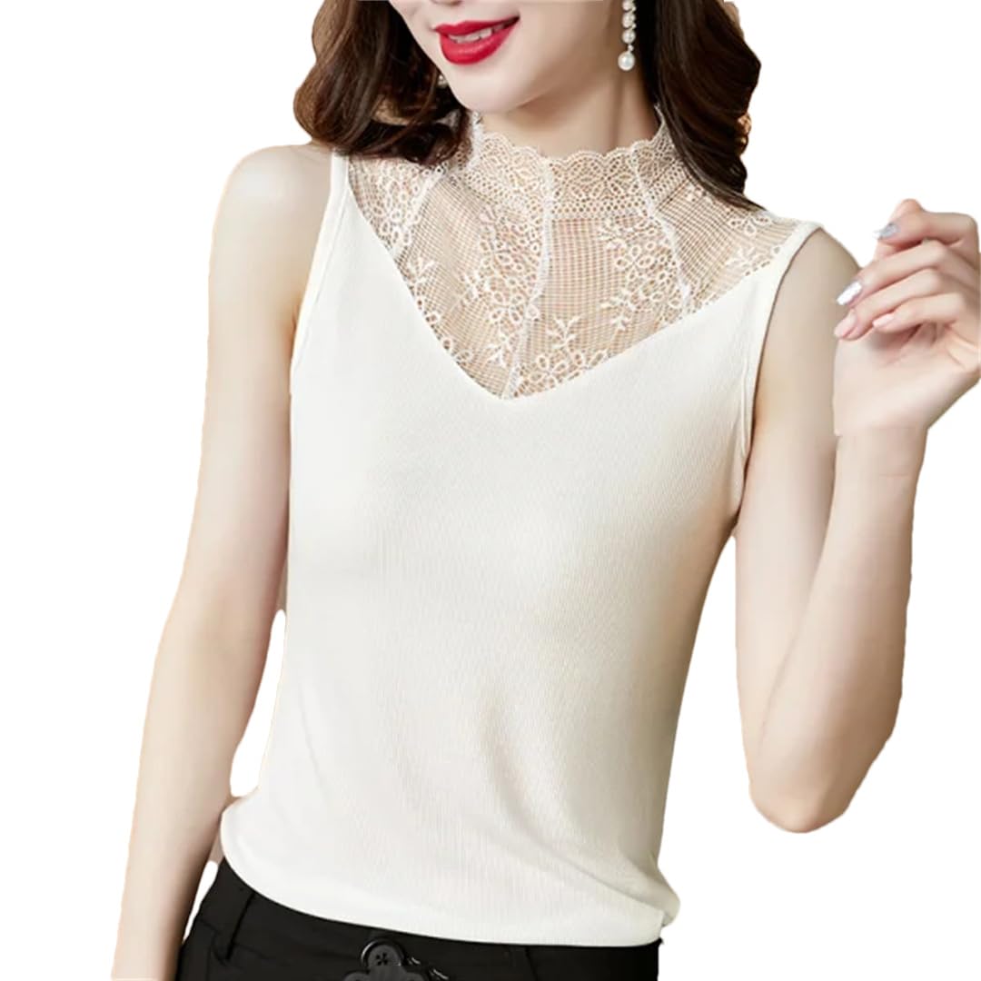 Top corto da donna estivo in pizzo a collo alto scava fuori senza maniche canotta slim