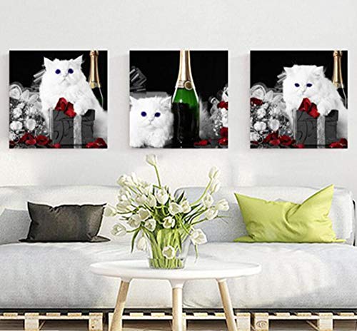 Animal White Kitten Red Rose Pictures Art Canvas 3 Pezzi Fresco Trittico Dipinti Soggiorno Camera Da Letto Home Decor Hanging Painting-A2