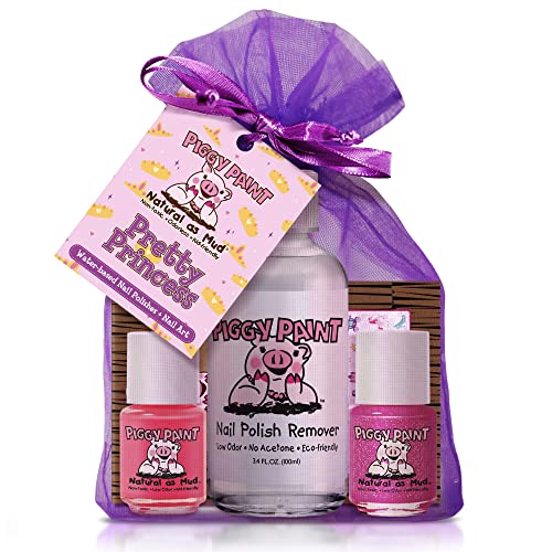 Piggy Paint | 100% Non-Toxic Girls Nail Polish | Safe Cruelty-free Vegan & Low Odor Nail Polish for Kids | Pretty Princess (2 Polish 1 Remover & Nail Art Gift Set)