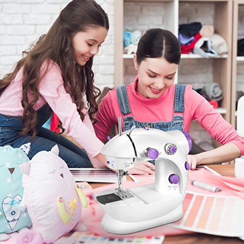 Portable Sewing Machine With Extension Table And Light,Mini Handheld Sewing Machine With Upgraded,Two Threads Double Speed Double Switches,Electric Sewing Machine Easy To Use For Kids,Beginners And Diy,White #TOP6