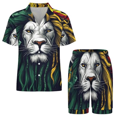 Reggae Lion Smokes Weed Rasta Mens Pajamas Set Short Sleeve Sleepwear Summer Pjs Sets 2 Piece Loungewear Nightwear3