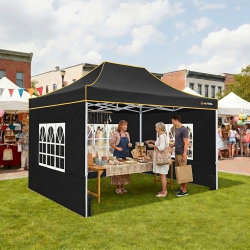 Image of HOTEEL 10x15 Pop up Canopy Tent for Parties. Ez Up Canopy with Sidewalls Waterproof & UPF 50+, Hexagonal Frame, Outdoor Commercial Instant Gazebo for Wedding Event, with Roller Bag & Sand Bags