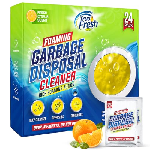 True Fresh Garbage Disposal Cleaner Powder Drop-in Sink Packets 24-Pack – Deep Cleaning & Descaling for Kitchen Sinks, Removes Odor-Causing Residue, Septic Safe, Easy-to-Use Formula