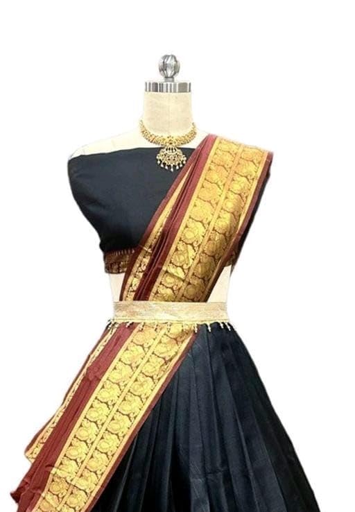 Image of Renvani Fashion Women's Printed Pattern Art Silk Semi-Stitched Lehenga Choli Set Unstitched Blouse Piece and Zari Lace Work