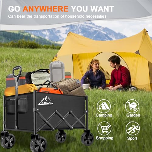 Image of Collapsible Folding Wagon Cart, 350LBS Utility Large Capacity Cart Foldable Wagon with All Terrain Wheels, Grocery Wagons Carts for Garden Shopping Sports Camping, Black