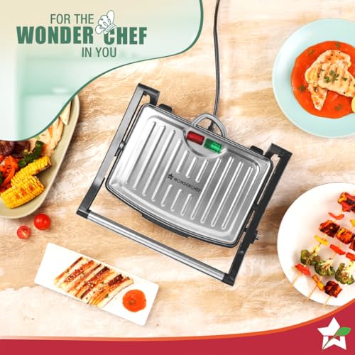 Image of Wonderchef Essenza Contact Grill | 400W | for Thick Sandwiches, Burgers, Patties | Dual-Side Heating | Non-Stick Grill Plates | Oil Collector Tray | LED Indicator | Compact Design | 1-Year Warranty