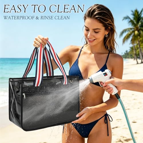 Image of Fammart Iridescent Clear Beach Bags Waterproof Sandproof for Women, Large Jelly Tote Zipper Pool Bag Cruise Essentials 2026