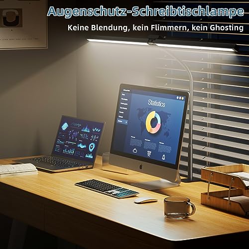 brightower Doppelkopf Schreibtischlampe LED Dimmbar, 24W 80CM Schreibtischlampe klemmbar für Homeoffice… – Ansicht 6
