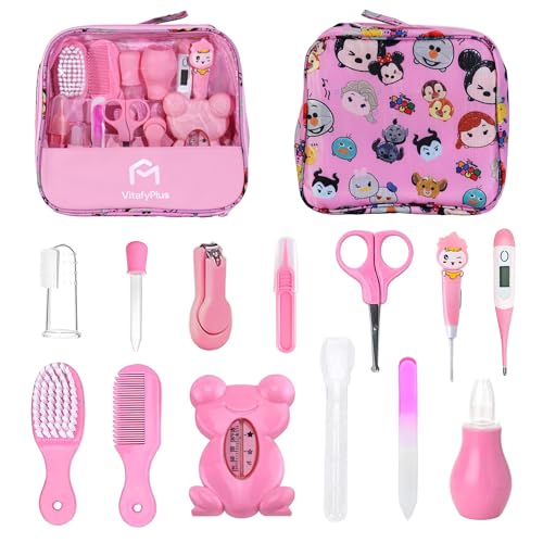 Set para cuidados de bebés. Kit de 13 piezas. Neceser bebe recien nacido. Cortauñas, lima de vidrio,cepillo, peine y accesorios bebe. Regalo bebe recien nacido niña y niño.