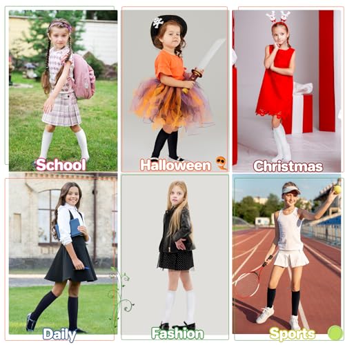 qikqik 3 Pairs Knee High Socks for Girls School Uniform Sock Cotton Long Socks for Girls Dress Sock Seamless Kids Stockings3