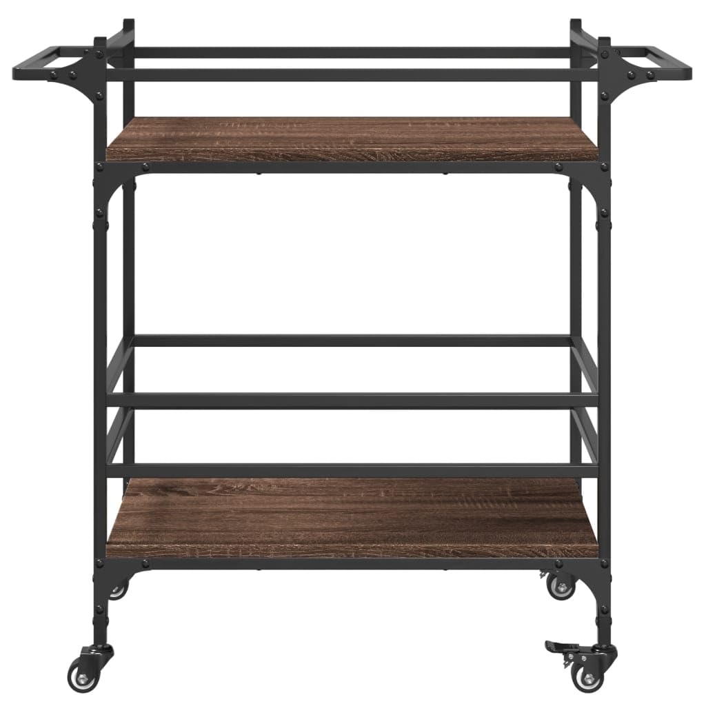 Hothingwell Carrello Cucina Rovere Marrone 82x40x78,5 cm, Carrello Portaverdure in Legno Multistrato con 4 Ruote e 2 Freni, Portaoggetti con Porta Strofinacci, per Cucina Soggiorno Bagno