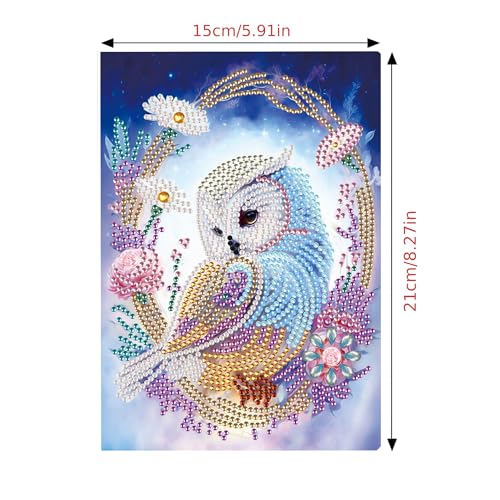 Image of 5D Diamond Art Notebooks, 50 Sheets / 100 Pages, Owl Art Cover Leather Special Shaped Sketchbook DIY Diamond Painting A5 Notebook Blank Sketchbook for Drawing Dream Journal