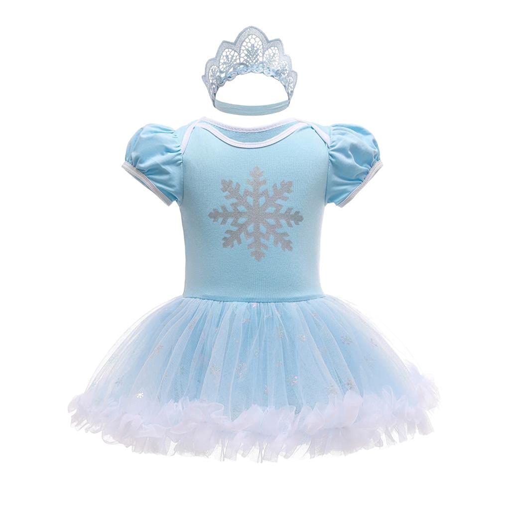 Dressy Daisy Infant Baby Girl Princess Romper Costumes Onesie Dress Bodysuit with Headband Halloween Birthday Party Fancy Outfits Size 3 Months Blue 296