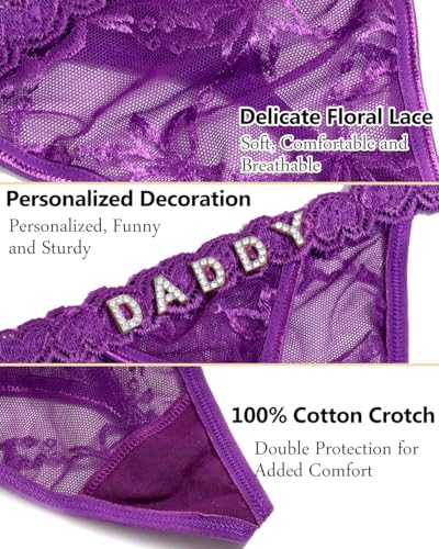 Image of Sexy Underwear for Women Lace Panties Sexy Thong with Funny Rhinestone Letters for Couple Gifts