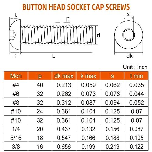 Mewudecor BHSS51618.34-20 5/16-18 X 3/4 Inch Button Head Socket Cap Screws thumb #1