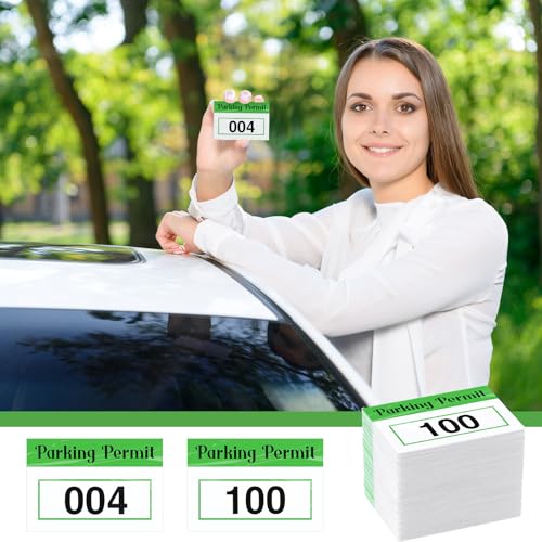 Image of Clabby 100 Pcs 2x3 Inch Parking Permit Stickers Static Window Stickers with Front Adhesive, Car Windshield Decals Numbered (Numbered 001-100,Green)