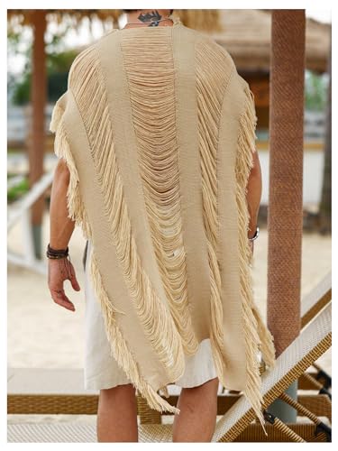 Verdusa Men's Knit Poncho Open Front Fringe Fall Loose Cardigan Cape Knit Shawl Wrap2