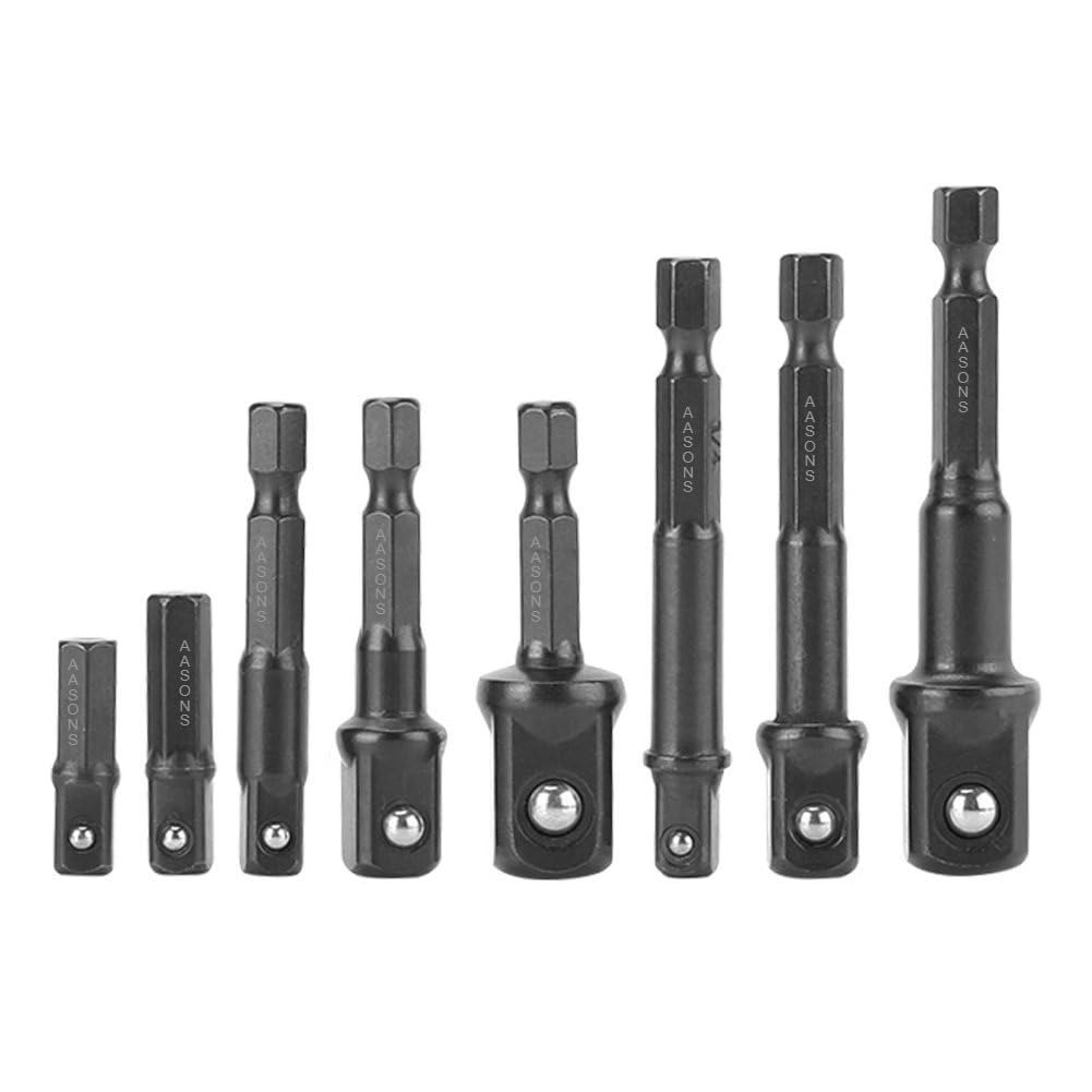 AASONS 8Pcs 1/4" 3/8" 1/2" Socket Adapter/Extension Set Impact Square Hex Shank For Drill CR-V Quick Change Nut Driver Socket Bit Set Adapters To Use With Drill Chucks Or Screw Impact Drivers-picture-25