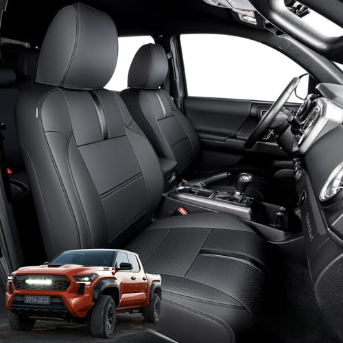 DrCarNow for Toyota Tacoma Seat Covers 2016-2023, Leather Seat Covers for Trucks Crew Cab & Double Cab Waterproof Car Interior Protector for Gen3/ 3rd Gen Tacoma Accessories 2016-2023 Full Set Black