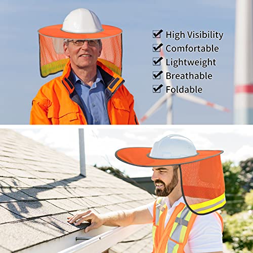 9 Pcs Hard Hat Sun Shade High Visibility Full Brim Hard Hat Visor Hard Hat Brim Cover Hard Hat Neck Cover With Reflective Strip Hard Hat Accessories For Men Women, Hard Hat Not Included (Orange) #TOP4