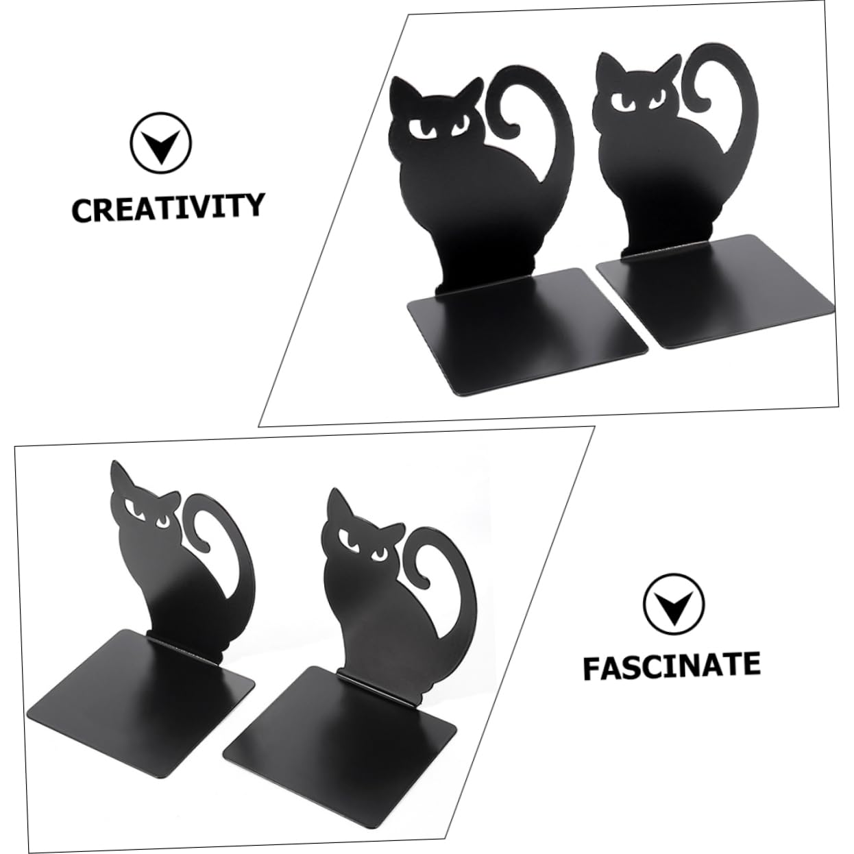 IMIKEYA Fermalibri Antiribaltamento a Forma di Gatto in Ferro Nero Set 2pezzi Organizer e Supporti Decorativi per Libri Adatti per Ufficio e Studio