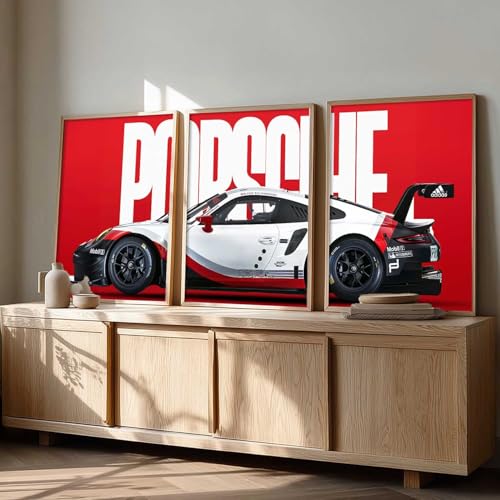 Image of HOMESY Sports Car Framed Posters Gift Items for Boys Room | Wall Decoration for Bedroom Living Room Office Gaming Room Decor | Sports Car Poster with Frame for Wall Decor Set Of 3 Size (10x13 inch, BROWN)