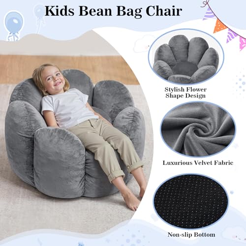 Image of HOMMPA Bean Bag Chair for Kids Boys and Girls Comfy Beanbag Shell Shape Bean Bags Small Lazy Sofa for Living Room Bedroom Grey