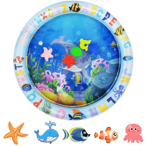 OSDUE Water Sensor Play Mat for Pets Thickened Inflatable Water Bed with Interactive Fish Design