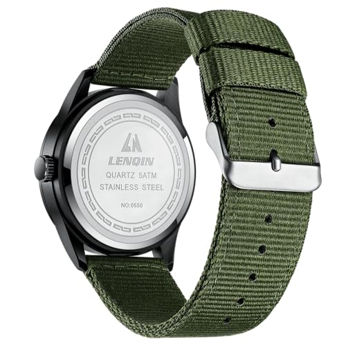Image of LN LENQIN Mens Watches Unisex Military Sport Nylon Strap Stylish Luminous Fashion Analog Quartz Watch for Men Waterproof Army Tactical Casual Wristwatch