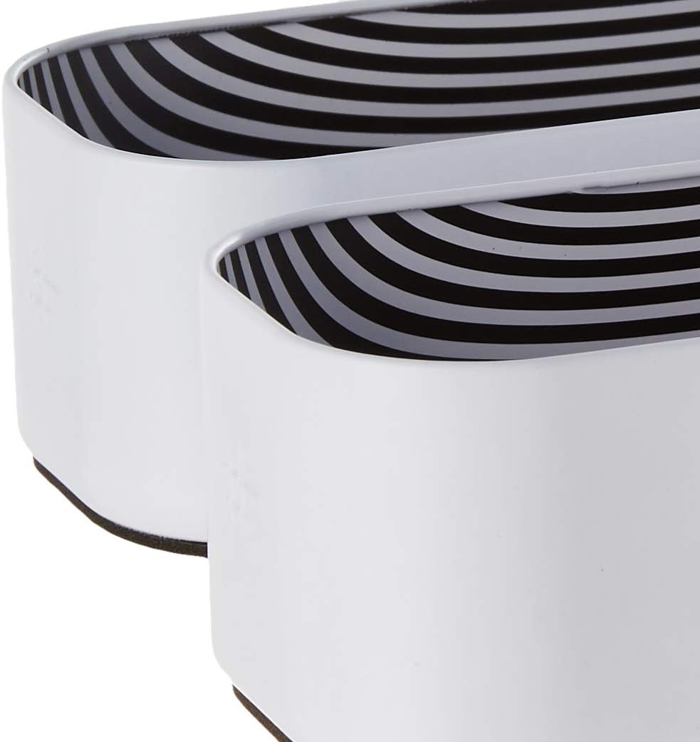 White and Striped Metal Drawer Organizer Set, 2 Inch, Pack of 3