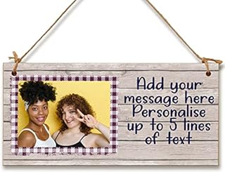 Personalised Wooden Plaque with Photo Add Your Own Message Friendship BFFs Family Door Sign Hanging Gift Home Decor