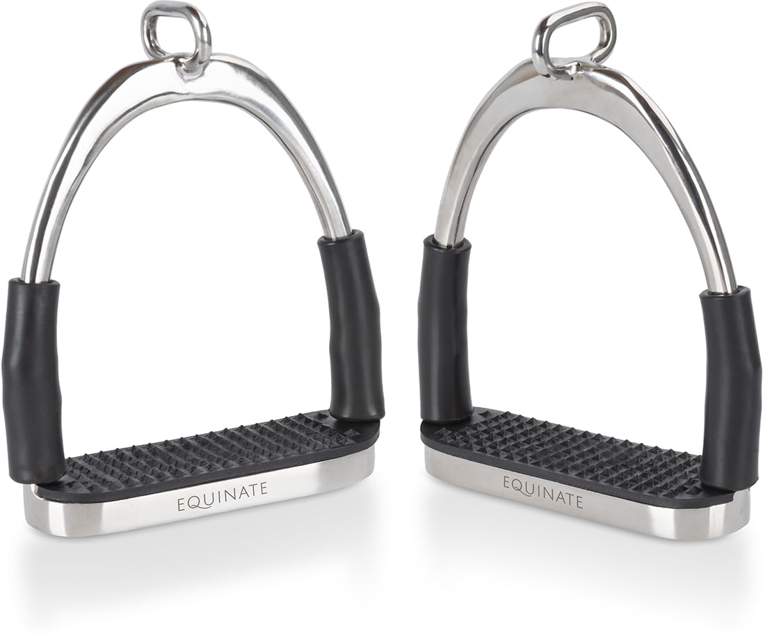 Equinate Sicherheitssteigbügel Charles 10cm Edelstahl Anti-Rutsch Trittfläche Gummi 2 Stück