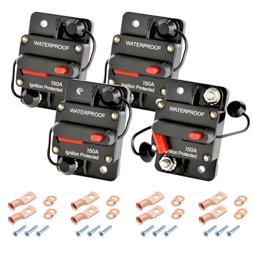 Bolipoeq 150Amp Circuit Breaker DC 12V-48V for Marine Boat Trolling Motor Automotive RV Trailer Car Solar System Battery Disconnect with Manual Reset Switch IP67 Waterproof (Pack of 4)