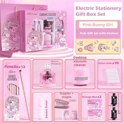 Image of Magicwand Battery Operated Pencil Sharpener,Electric Eraser,Vacuum Cleaner Stationery Set with 10 Eraser Refills for Kids,Adults for Home Office School【3 Yrs & Up】【Ice-Cream Pink】