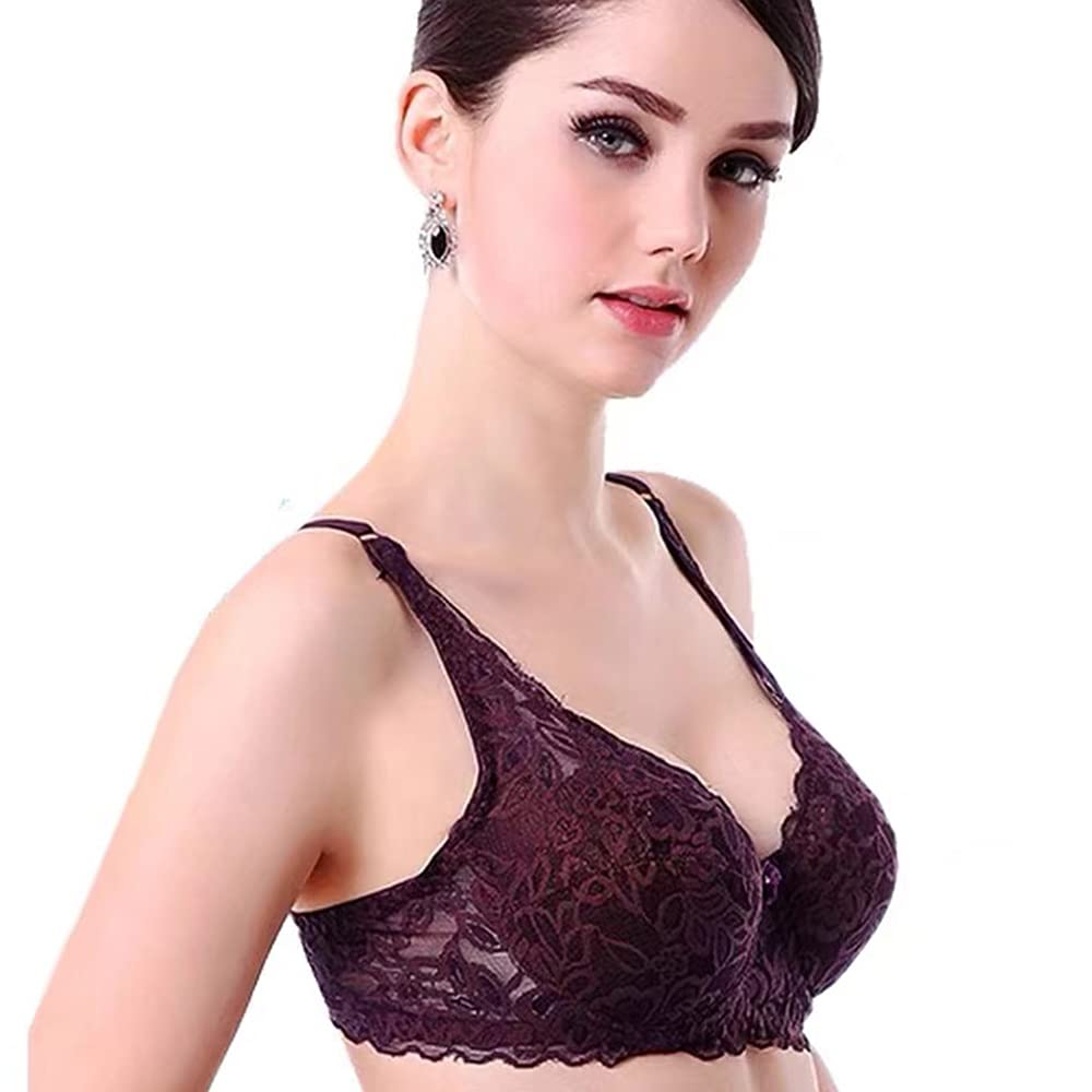 GANGCHENG Women's Sexy Floral Lace Plunge Bra Underwire Unlined Lingerie Bralette 38B Wine Red