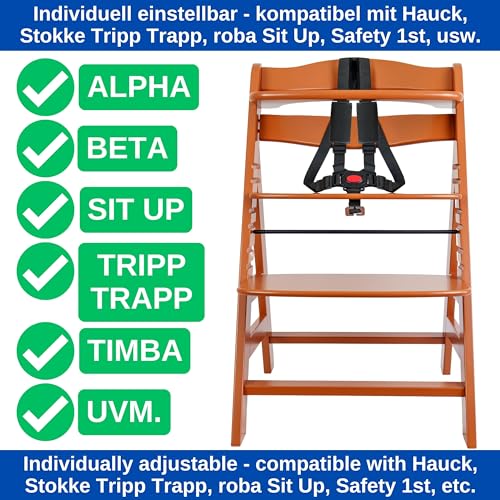 Hochstuhl Sicherheitsgurt mit Gurtpolstern, 1 Set, kompatibel mit Hauck, Stokke Tripp Trapp, Roba, mitwachsender Kinderschutzgurt, 5 Punkt Gurtsystem Kinderhochstuhl, Kindersicherheitsgurt Stuhl Baby